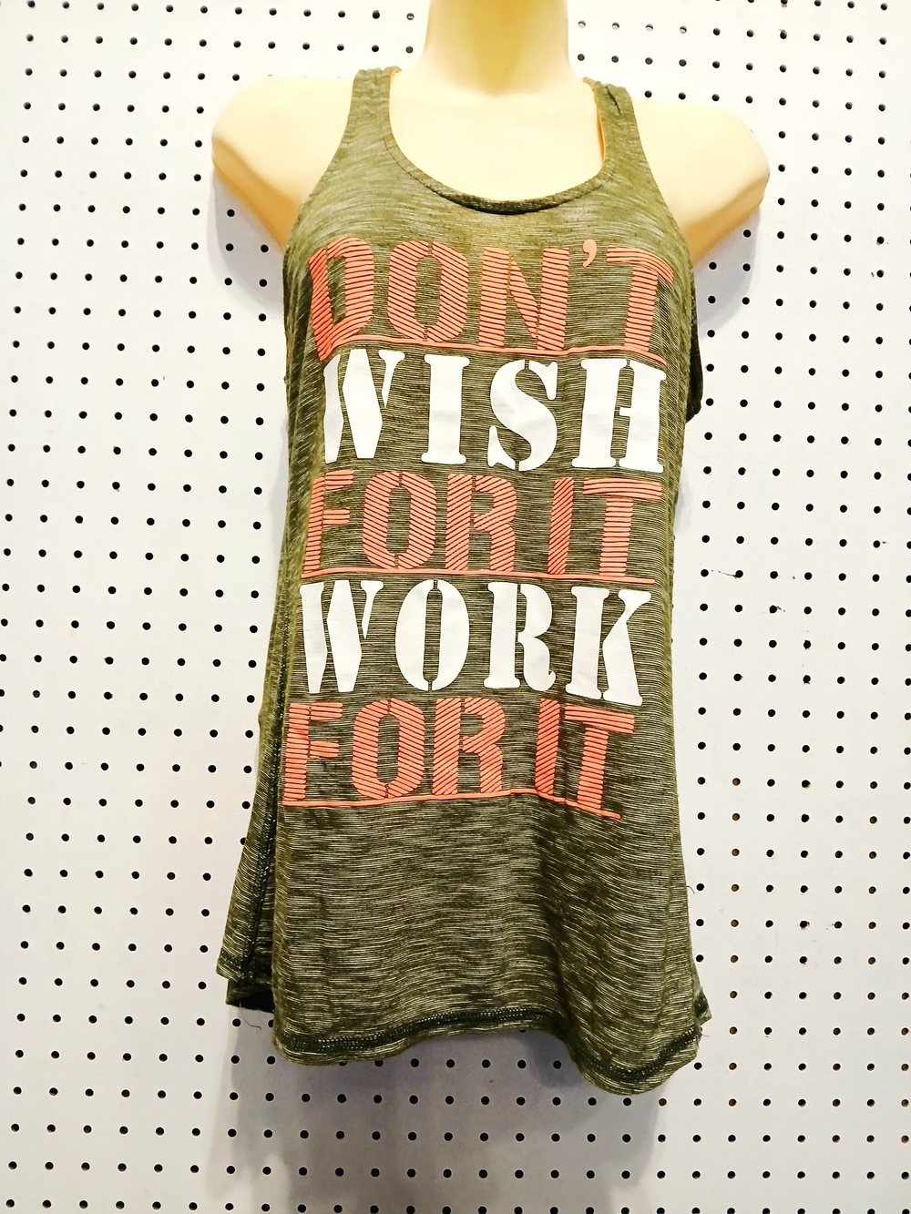 EVCR Women's Olive Tank Top - Motivational 'Don't Wish For It, Work For It'